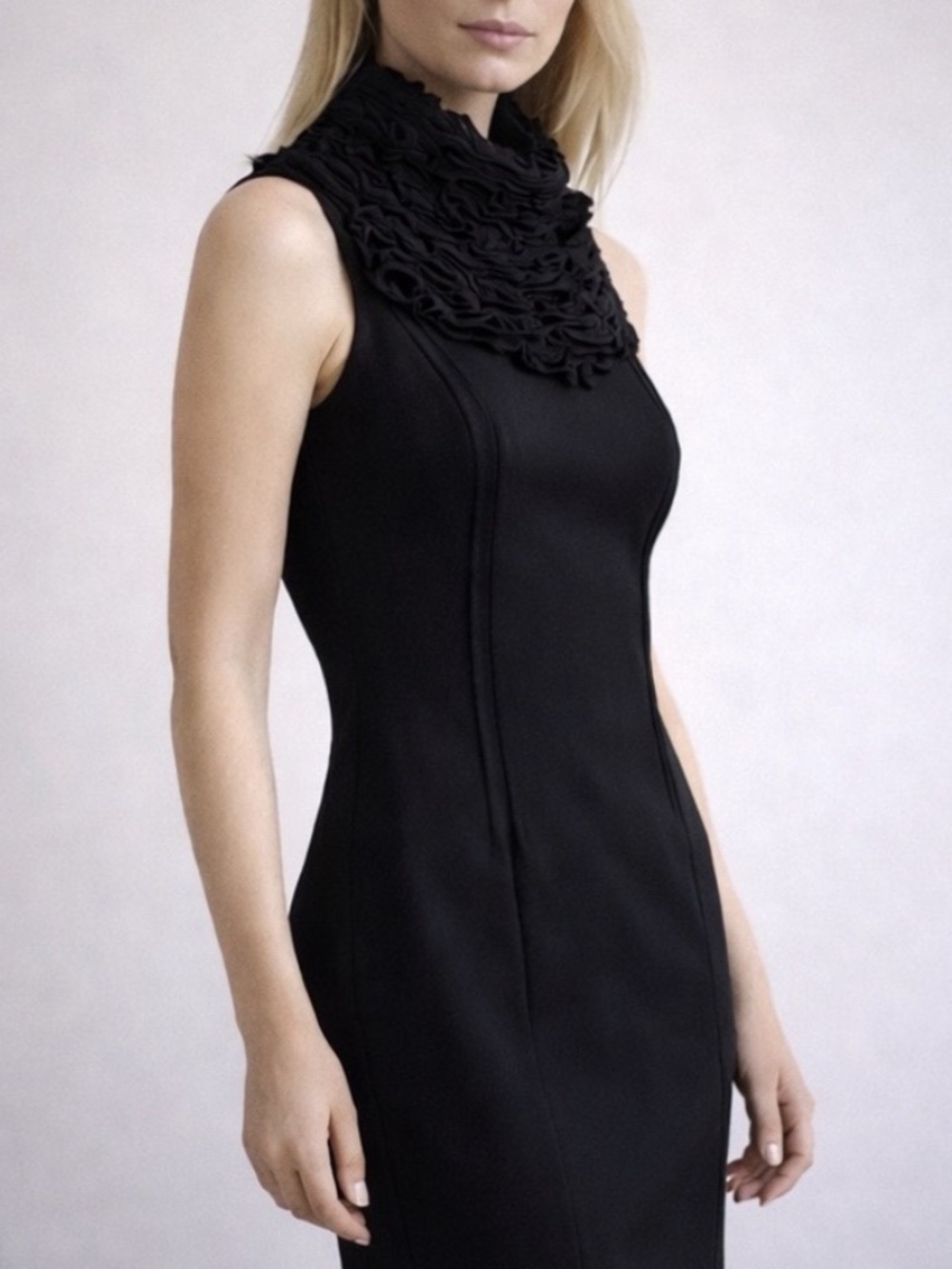 ROBERT RODRIGUEZ Wool Sheath Dress Sculptural Ruffle Collar 10